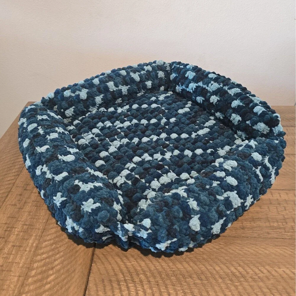 Handmade Crochet pet bed Blue Green Braided Square 18